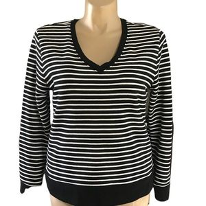 A New Day LARGE Black & White Stripe Long Sleeve Top